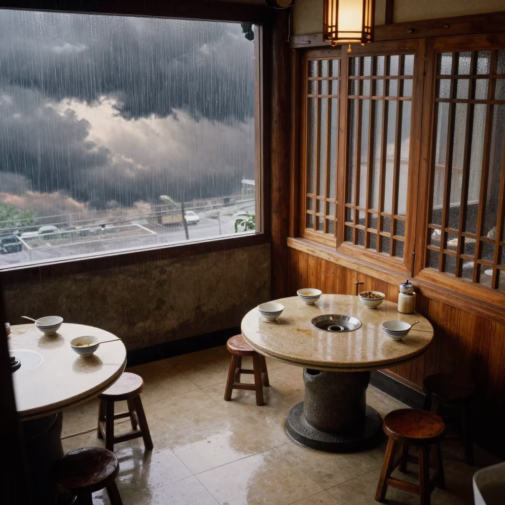 Dawn Storm View from Wenzhou Attic Breakfast Nook in in a breakfast nook in Wenzhou