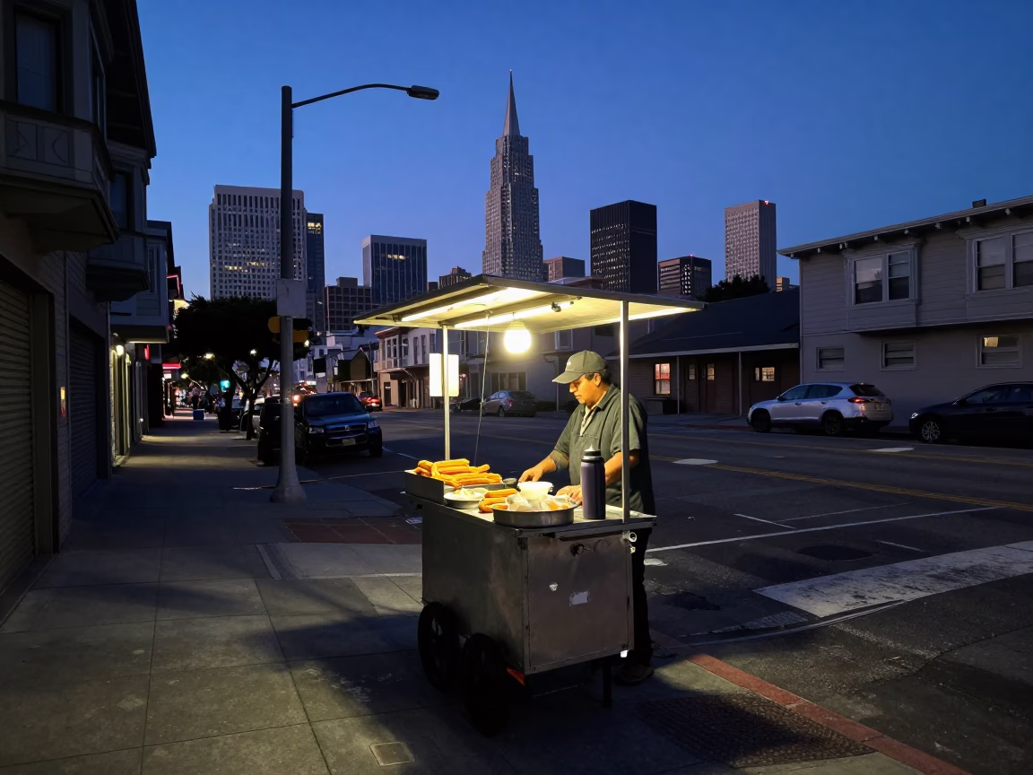 Dawn Street Food Vendor with Churros and Thermos in San Francisco in in San Francisco, California, United States
