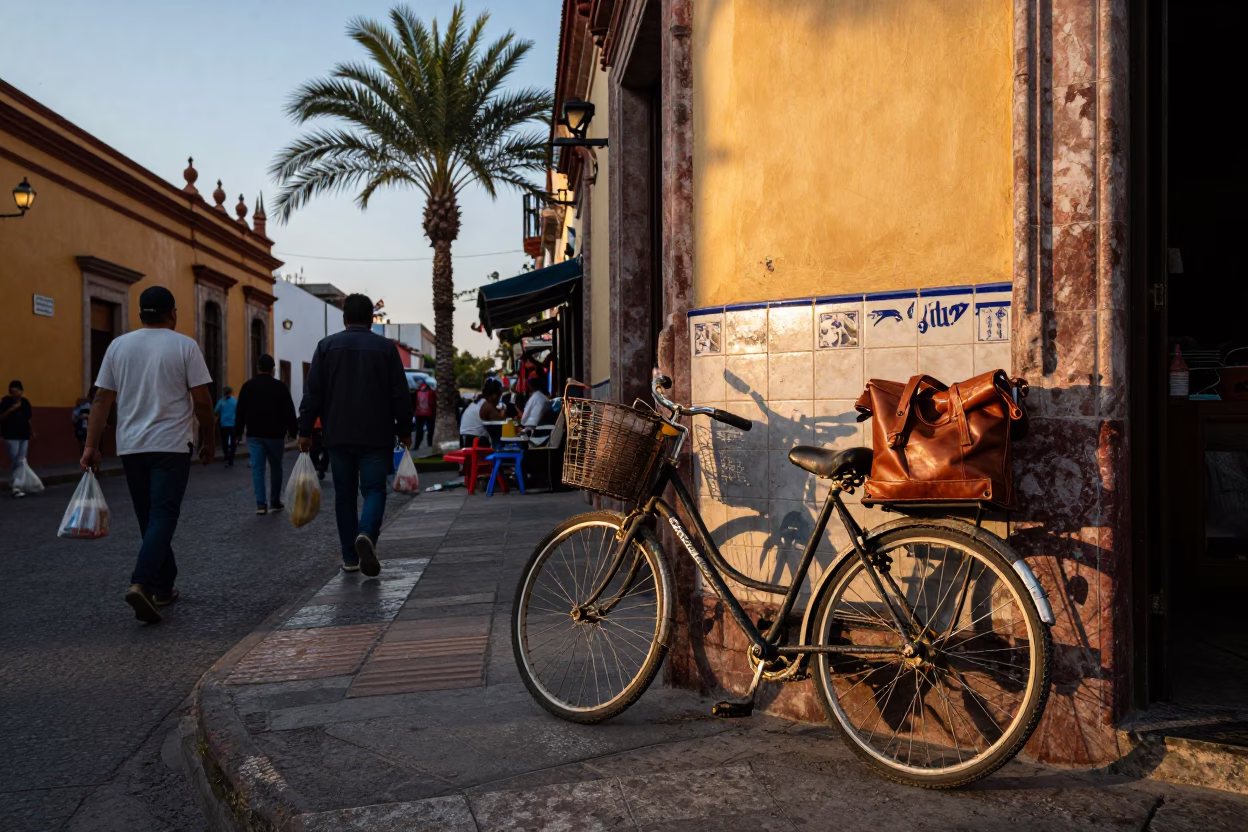 Dawn Street Market in Guadalajara Mexico with Date Palm and Leather Basketball in in Guadalajara, Mexico