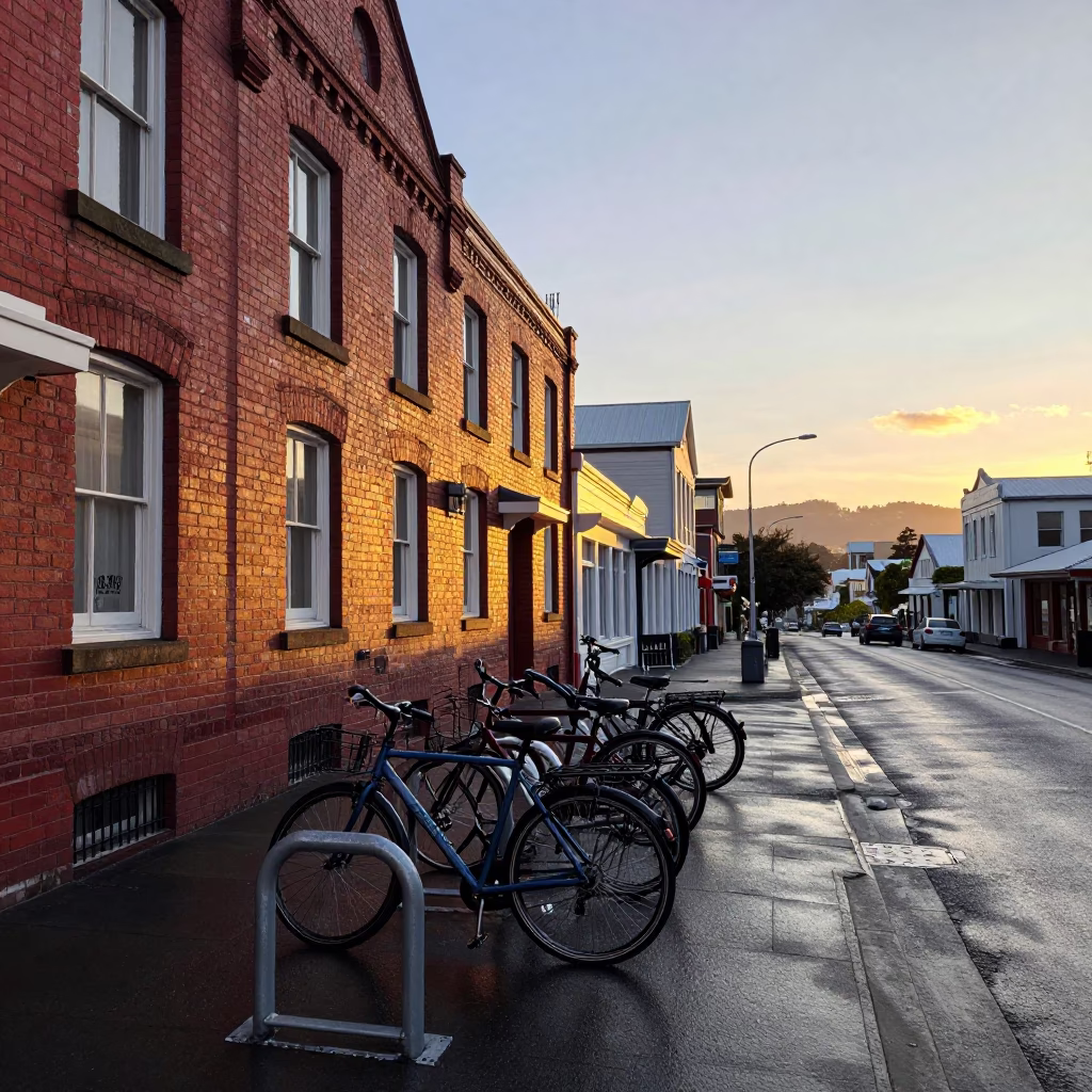 Dawn Street Scene at First Light Of Dawn in Wellington in in Wellington, New Zealand