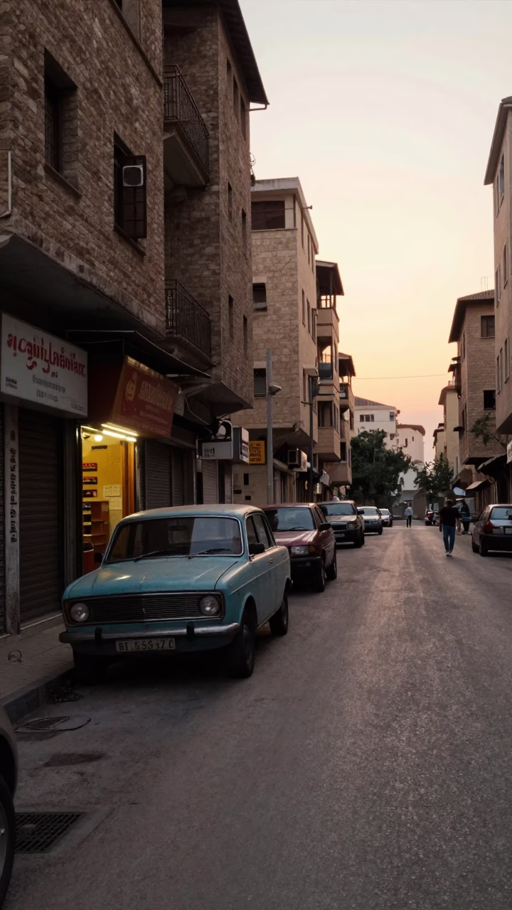 Dawn Street Scene in Beirut Lebanon with Vintage Car and Urban Details in in Beirut, Lebanon