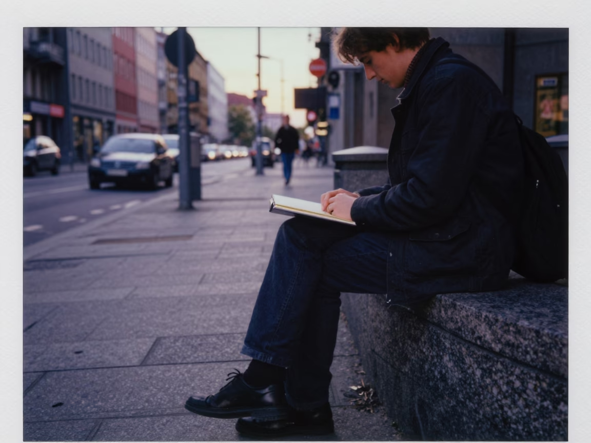 Dawn Street Scene in Berlin Germany with Notebook and Subtle Urban Details in in Berlin, Germany