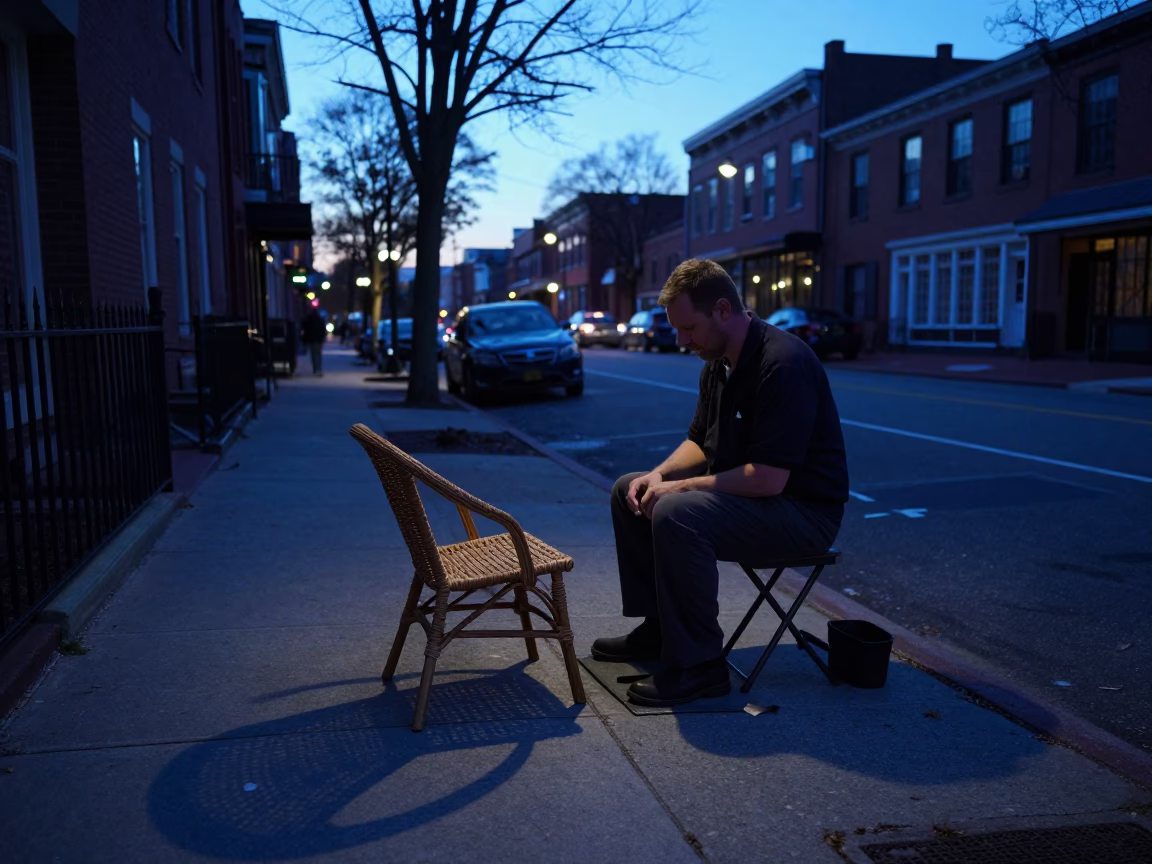 Dawn Street Scene in Boston Massachusetts with Shoe Shiner and Wicker Shadows in in Boston, Massachusetts, United States