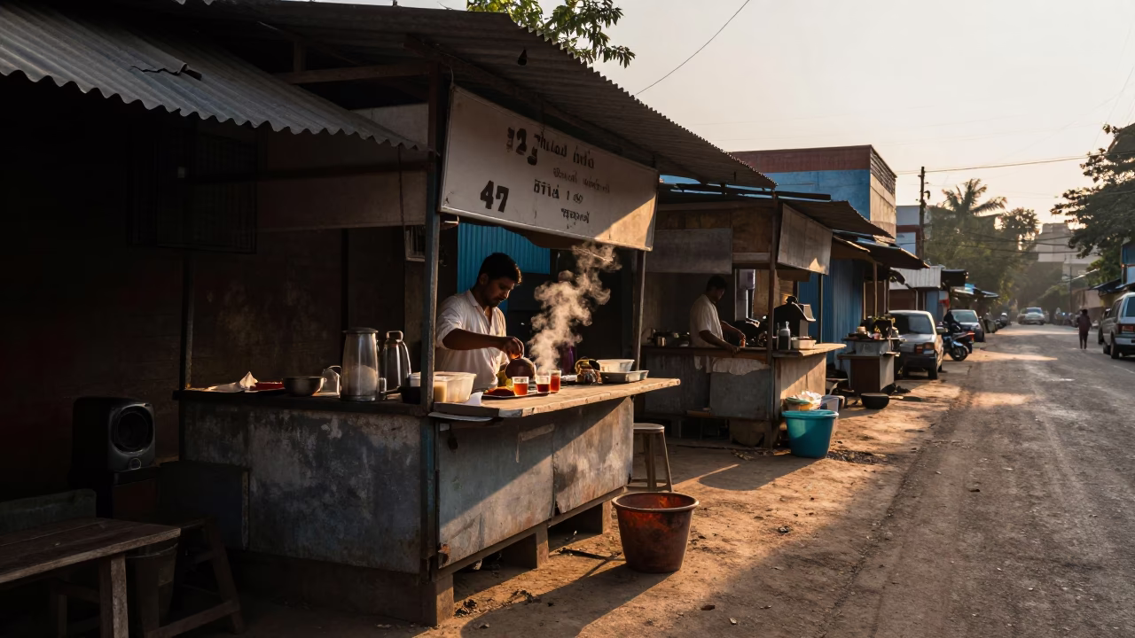 Dawn Street Scene in Chennai India with Vintage Elements and Local Life in in Chennai, India