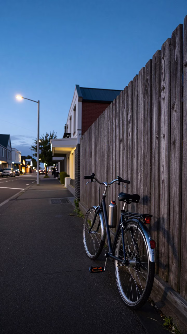 Dawn Street Scene in Christchurch New Zealand with Bicycle and Thermos in in Christchurch, New Zealand