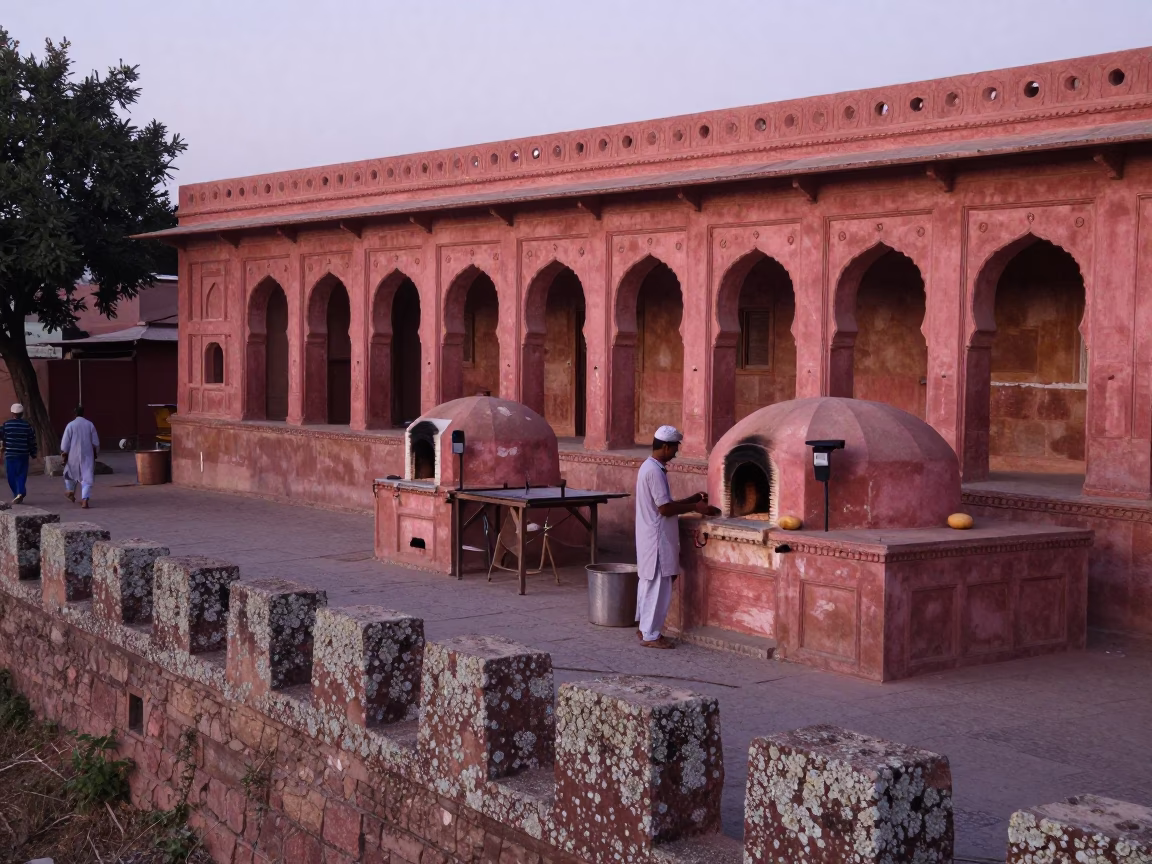 Dawn Street Scene in Jaipur India with Traditional Bread Oven and Oranges in in Jaipur, India