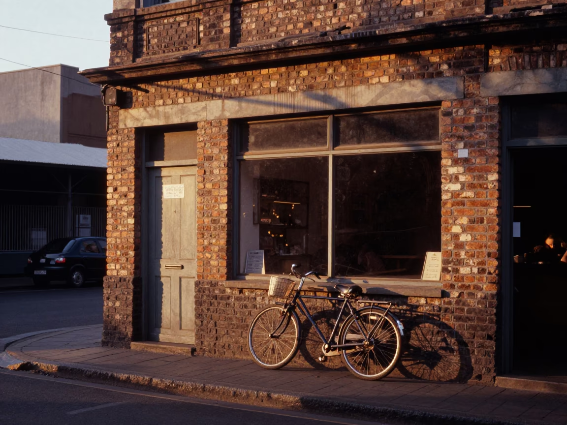 Dawn Street Scene in Johannesburg South Africa with Bicycle and Bakery in in Johannesburg, South Africa