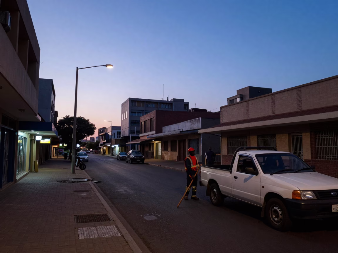 Dawn Street Scene in Johannesburg South Africa with Mops and Urban Infrastructure in in Johannesburg, South Africa