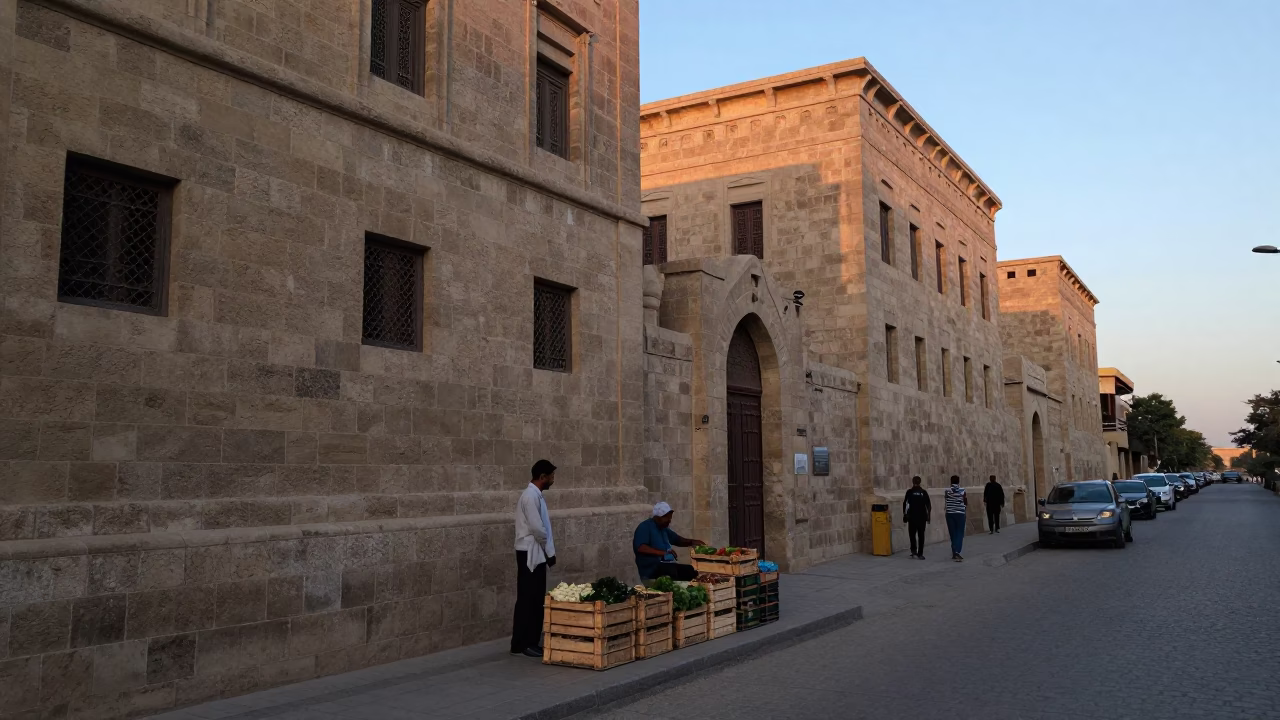 Dawn Street Scene in Luxor Egypt with Stone Architecture and Local Activity in in Luxor, Egypt