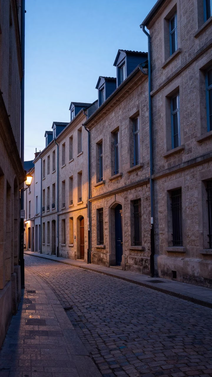 Dawn Street Scene in Lyon France with Stone Architecture and Early Morning Activity in in Lyon, France