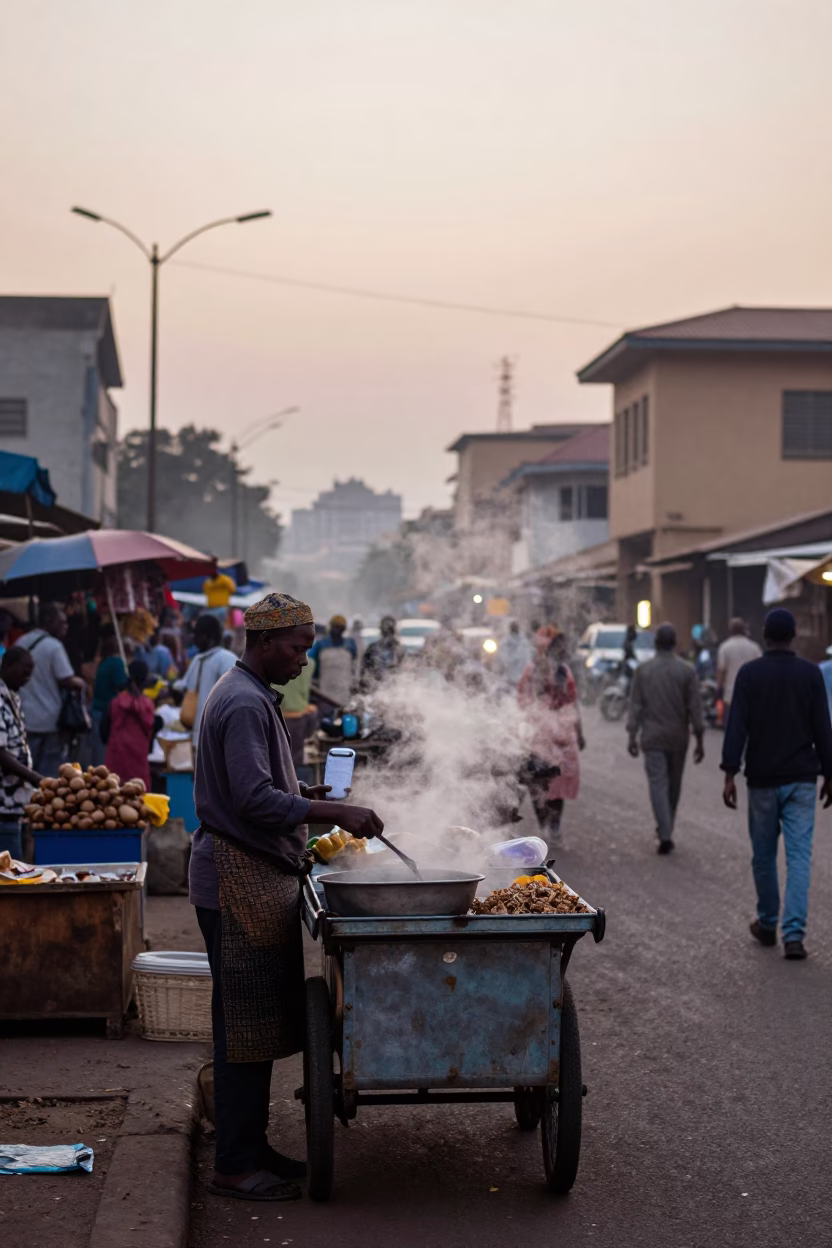 Dawn Street Scene in Nairobi Kenya With Market Vendor and Early Morning Activity in in Nairobi, Kenya