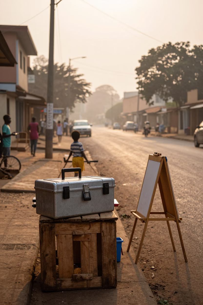Dawn Street Scene in Nairobi Kenya with Toolbox and Preschool Easel in in Nairobi, Kenya