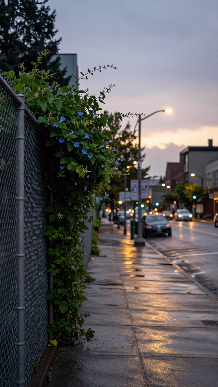 Dawn Street Scene in Portland Oregon with Morning Glory and Urban Details in in Portland, Oregon, United States