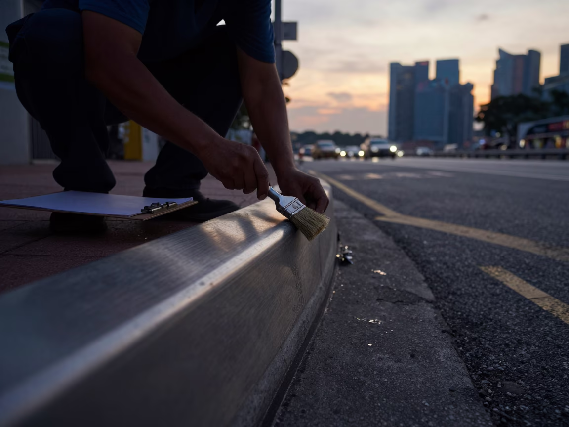 Dawn Street Scene in Singapore with Clipboard and Brushed Steel Basin Lip in in Singapore, Singapore