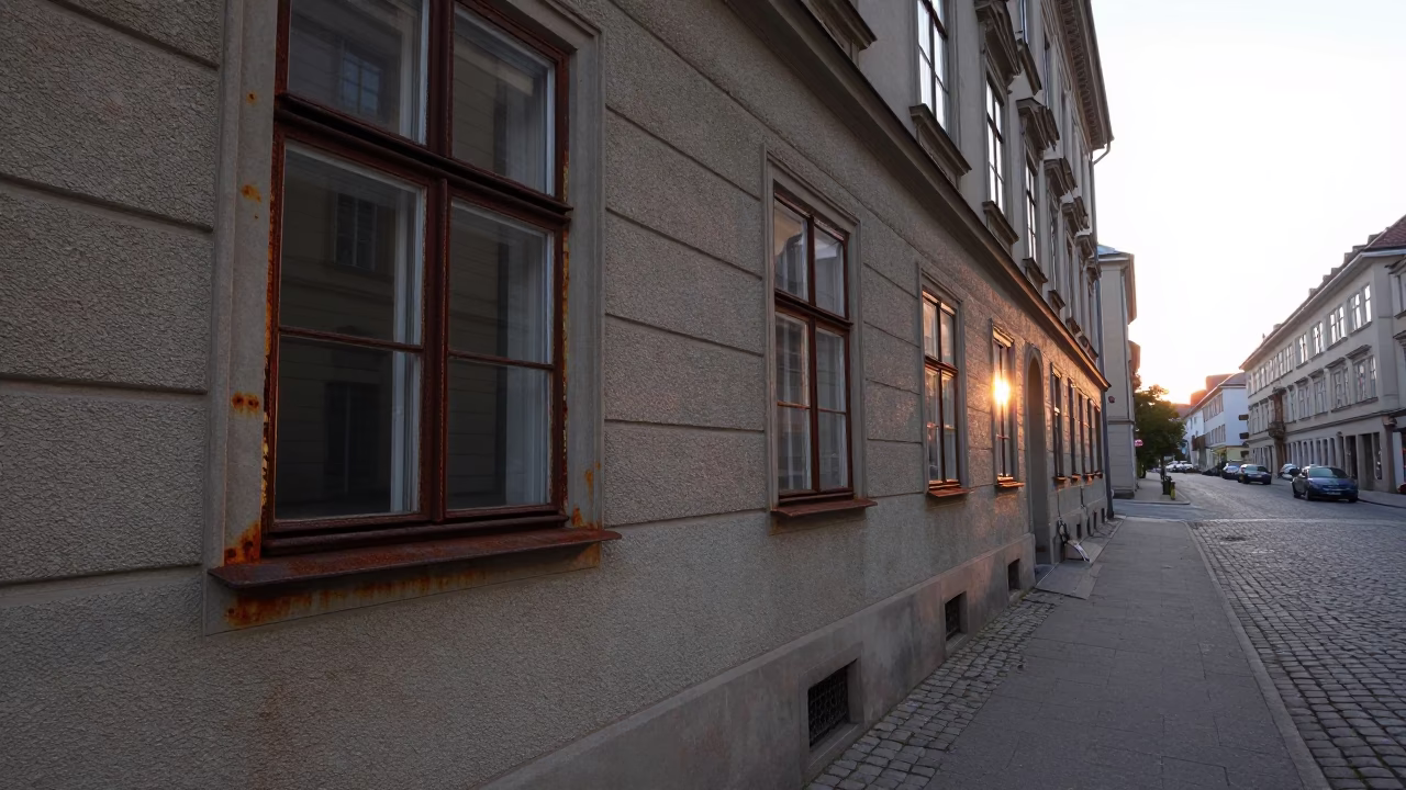 Dawn Street Scene in Vienna Austria with Rusty Metal and Glass Details in in Vienna, Austria