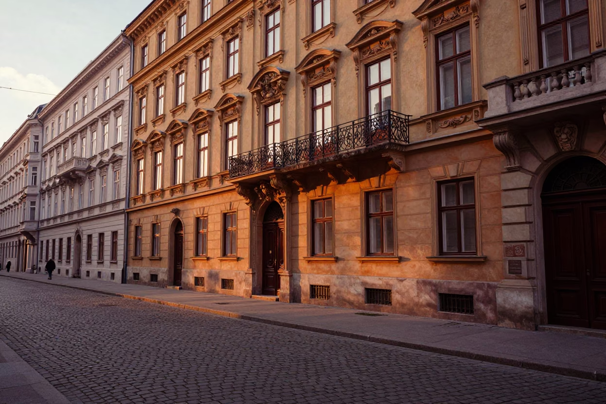Dawn Street Scene in Vienna Austria with Vintage 1960s Colorful Atmosphere in in Vienna, Austria