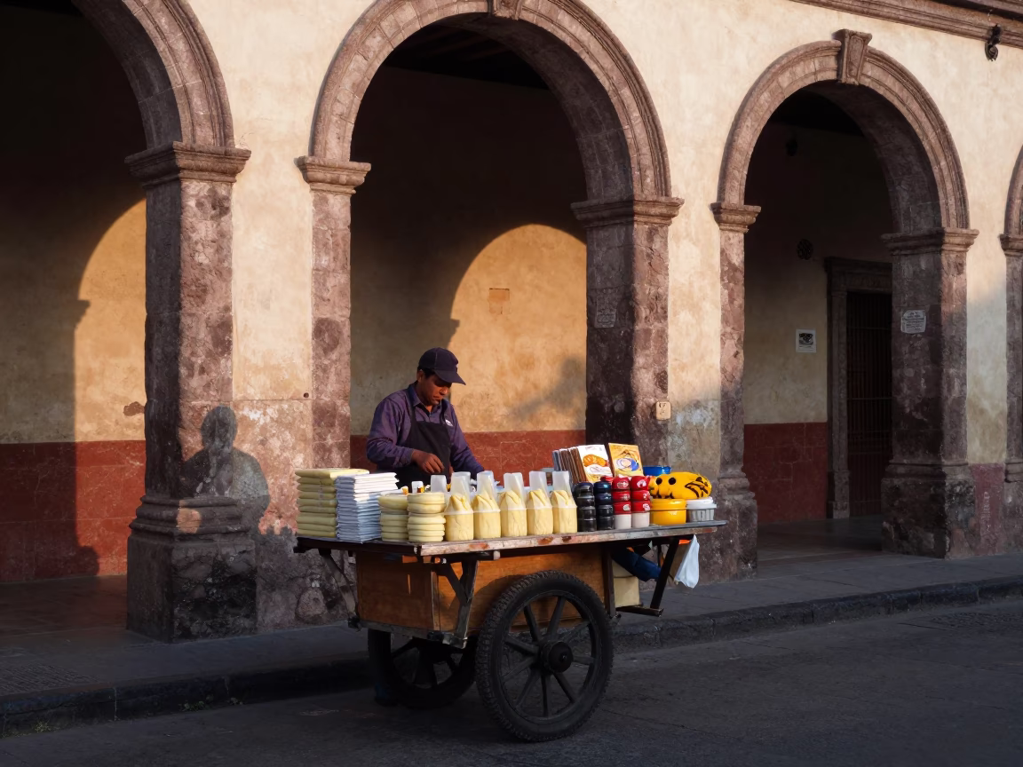 Dawn Street Vendor with Vanilla Beans in Historic Mexico City Neighborhood in in Mexico City, Mexico