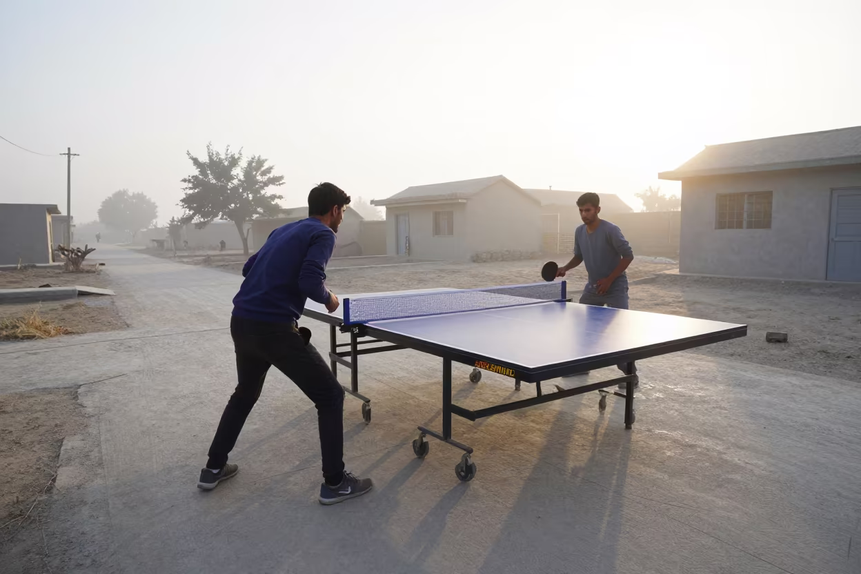 Dawn Table Tennis Rally in Swabi Mist in in a village lane near Swabi