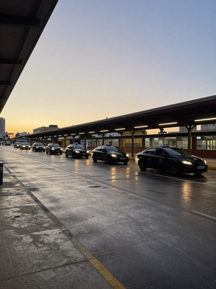 Dawn Taxi Rank Outside Valencia Train Station With Local Artichokes and Morning Commute in in Valencia, Spain