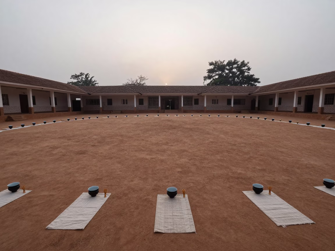 Dawn Tea Setup in Dabou Ceremonial Hall in in a ceremonial hall in Dabou
