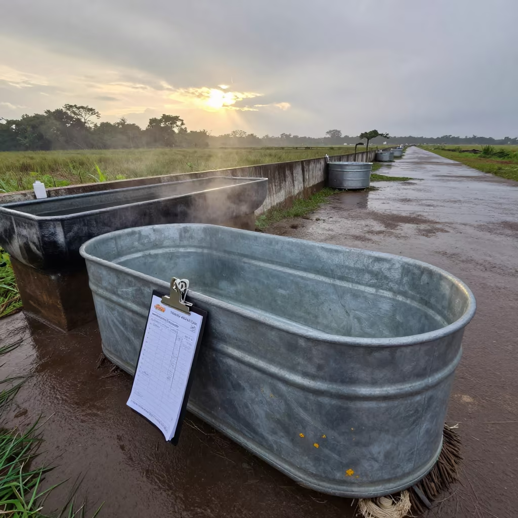 Dawn Ticket Clip Galvanized Trough in near a windbreak and water trough in Pará