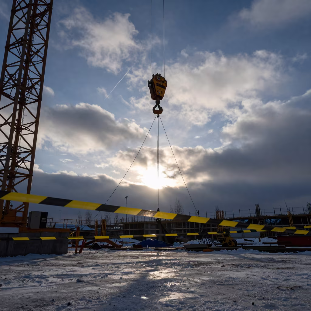 Dawn Tower Crane Hook Zone Rigging Pul-e Khomri in beneath a tower crane on open ground near Pul-e Khomri