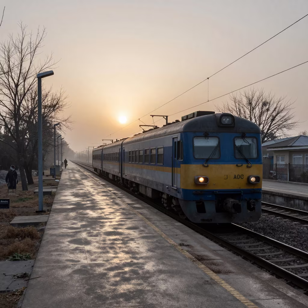 Dawn Train Arrival Winter Sun Shower Near Ismailia in near Ismailia