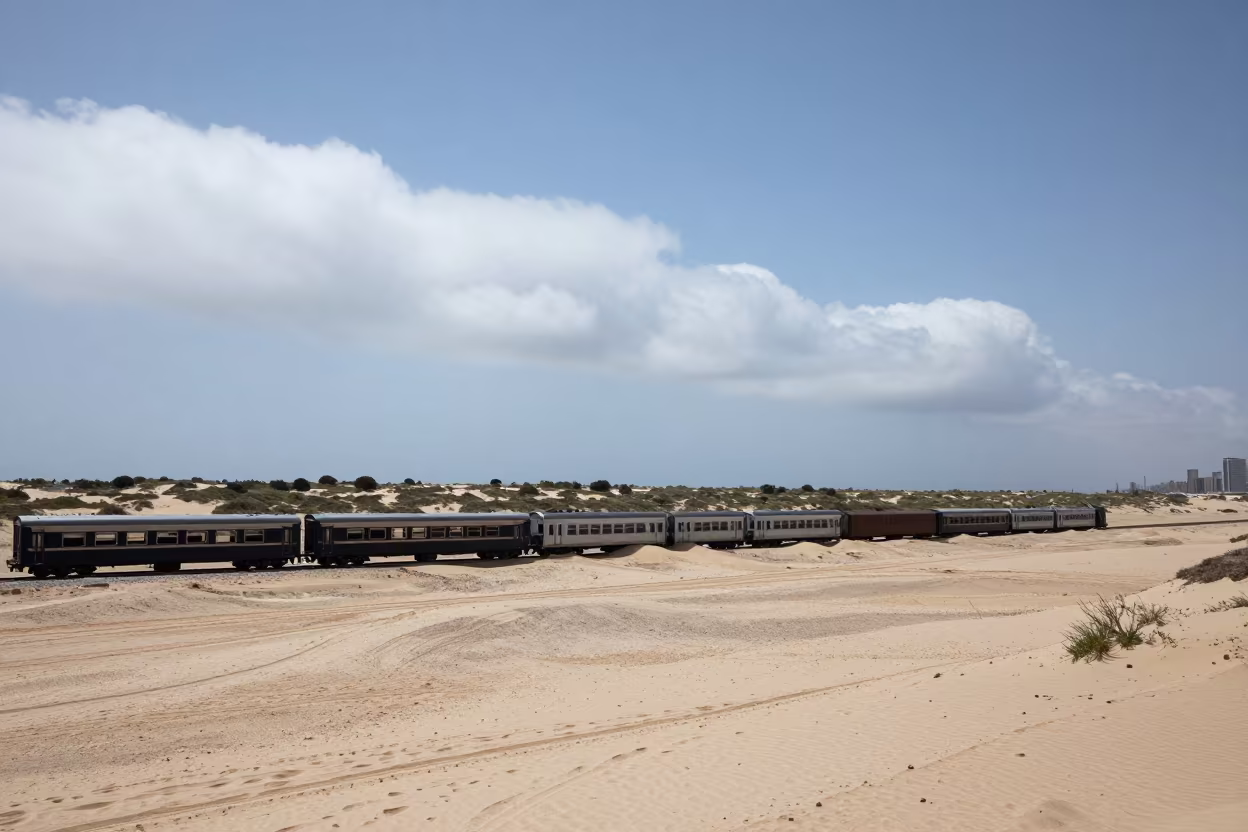 Dawn Train Car in Roll Cloud Over Tel Aviv Beach in across a storm-bright plain near Sarona, Tel Aviv
