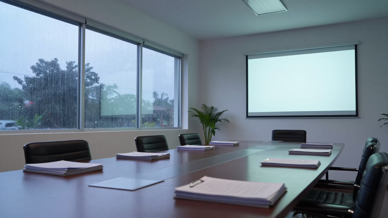 Dawn War Room with Binders in Pointe-Noire in inside a conference room in Pointe-Noire