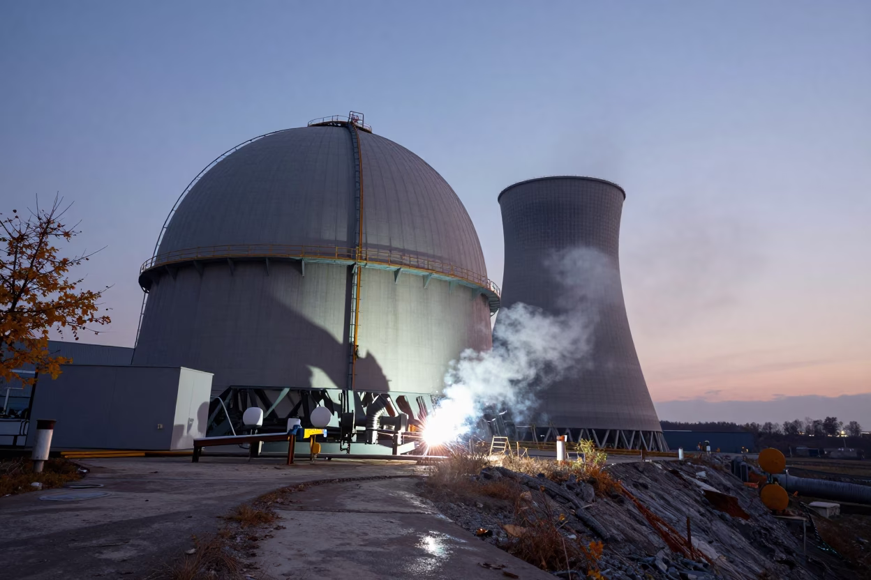 Dawn Welding Flare on Quarry Nuclear Dome in on a quarry ledge near Prato