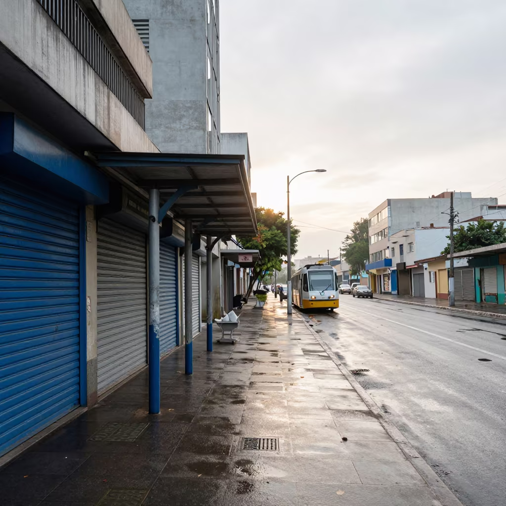 Dawn Wet Pavement Tram Stop Belo Horizonte in at a tram stop in Belo Horizonte