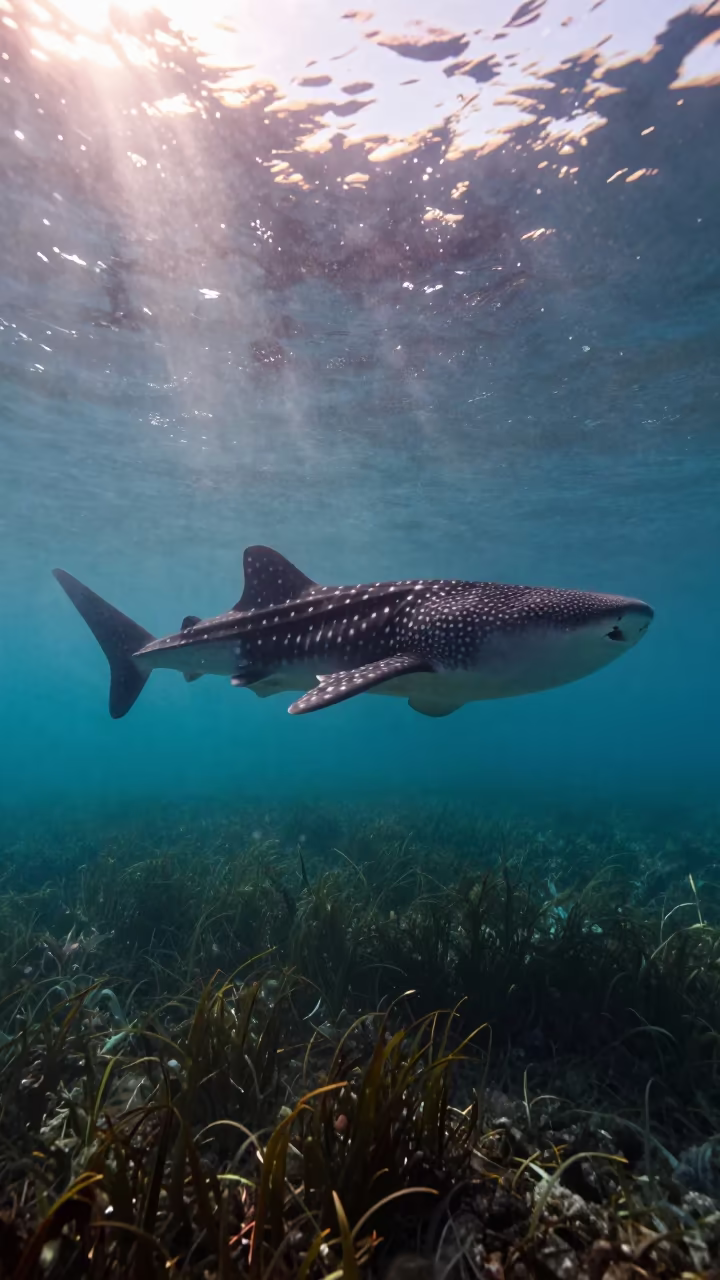 Dawn Whale Shark Above Cold Reef Edge Mumbai in above a cold-water reef edge near Mumbai