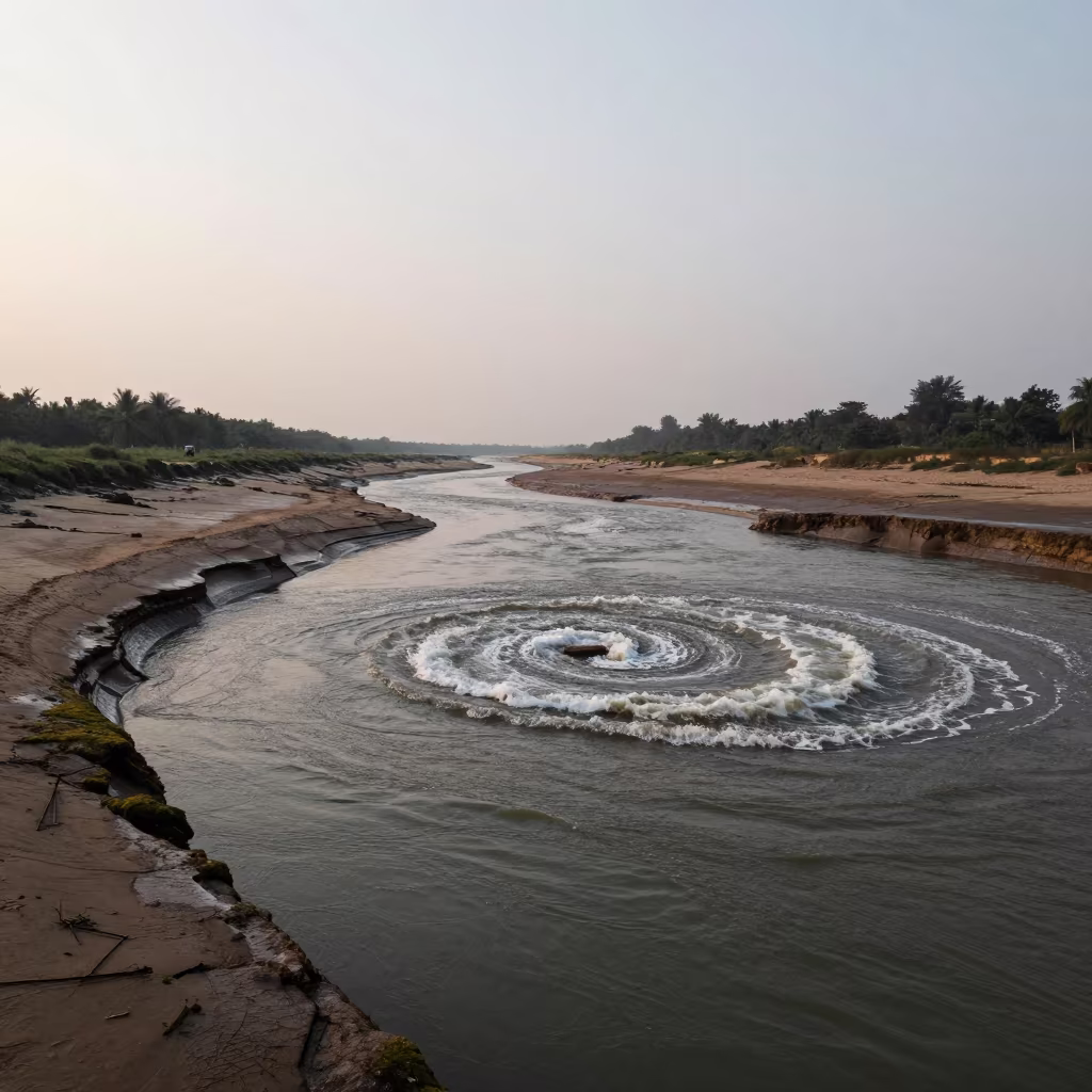 Dawn Whirlpool in Satkhira River Strait in along a wave-cut shoreline near Satkhira
