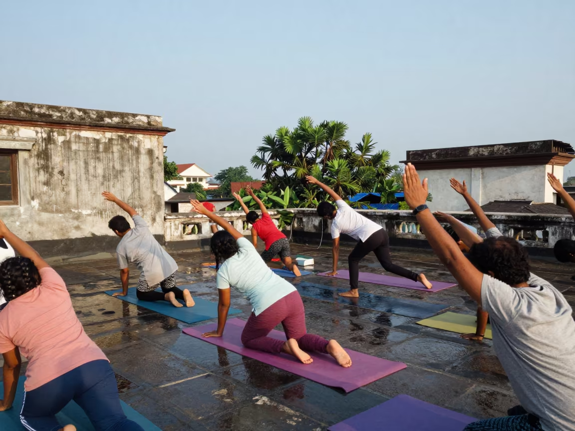 Dawn Yoga Practice on Cuttack Rooftop in in the old quarter in Cuttack