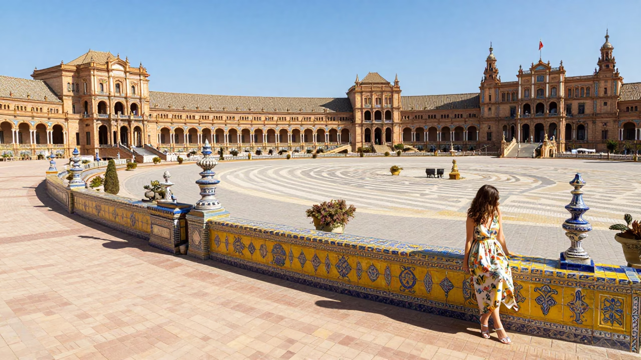 De España in Seville at Bright Midmorning Light in in Seville, Spain