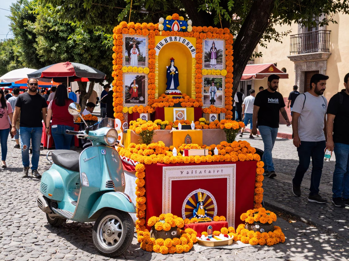 Dead Altar Display Midday Market Scene at Midday Light in Oaxaca in in Oaxaca, Mexico