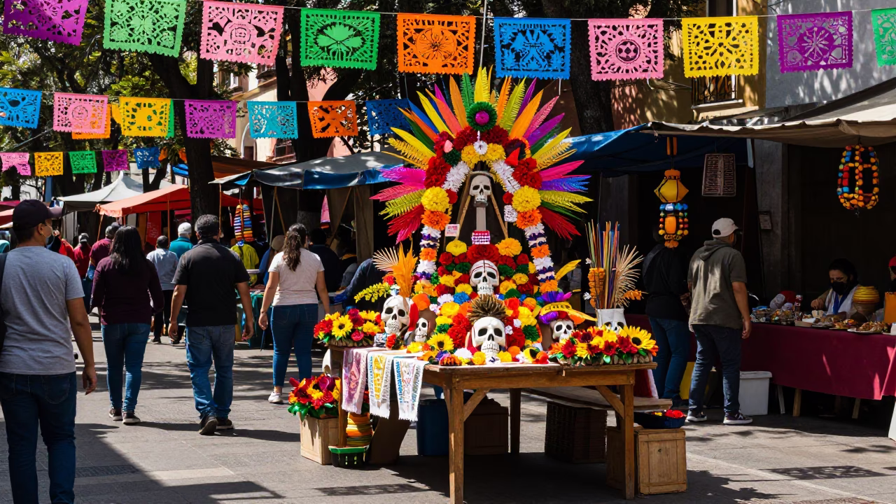 Dead Altar Display Street Market Early Afternoon in Mexico City in in Mexico City, Mexico