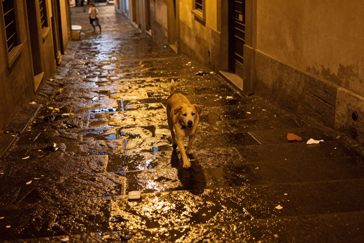 Debris after dark in Florence in in Florence, Italy