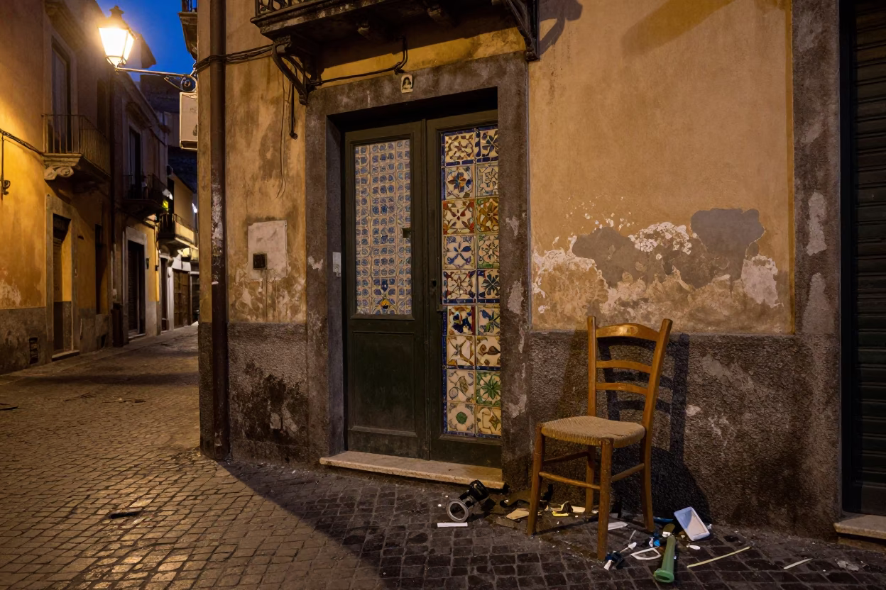 Debris after dark in Naples in in Naples, Italy