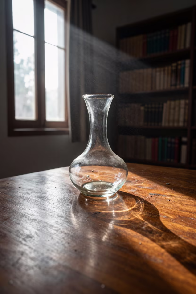 Decanter on Dusty Library Table Khulna in on a dusty library table near Khulna