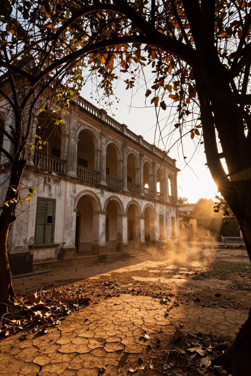 Decaying Colonial Mansion Yunnan Vine Corridor in along a vine-choked corridor in Yunnan