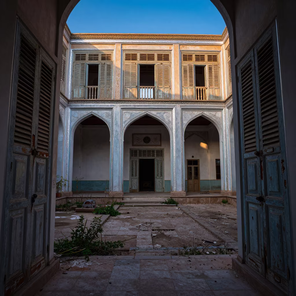Decaying French Villa in Kandahar Ruin in through an abandoned ceremonial court near Kandahar