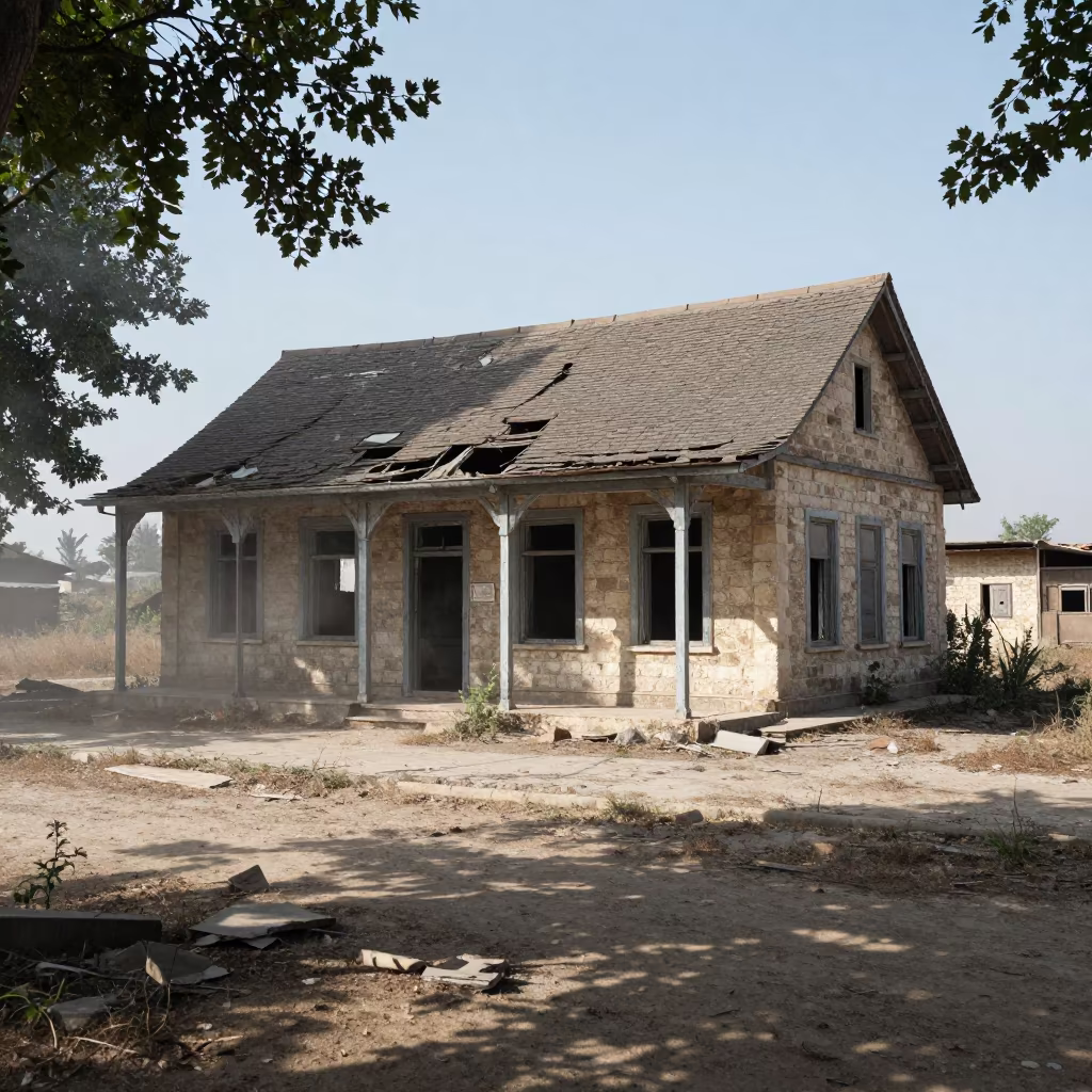 Decaying Station House Ruin Jordan Noon in through an abandoned ceremonial court in Jordan