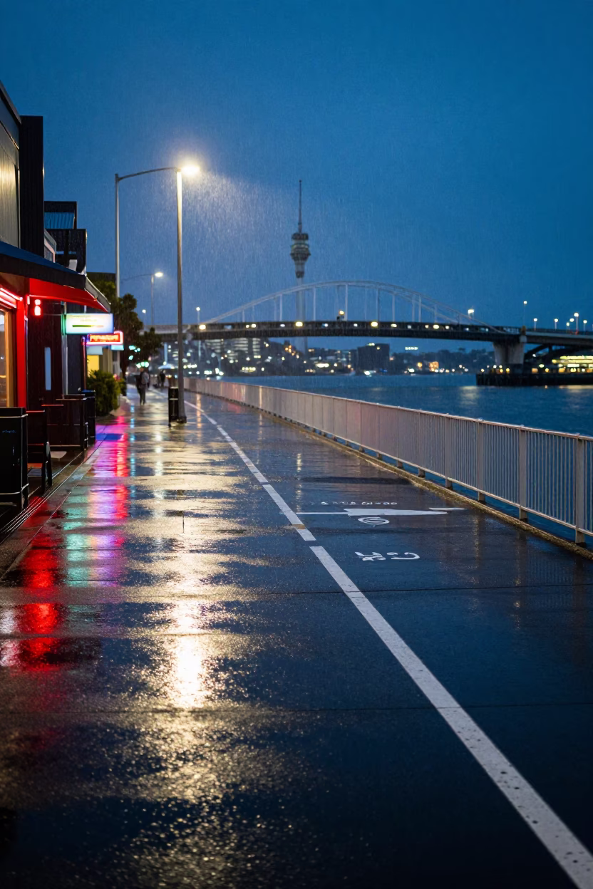 Deck Markings in Auckland at Midnight Light in in Auckland, New Zealand