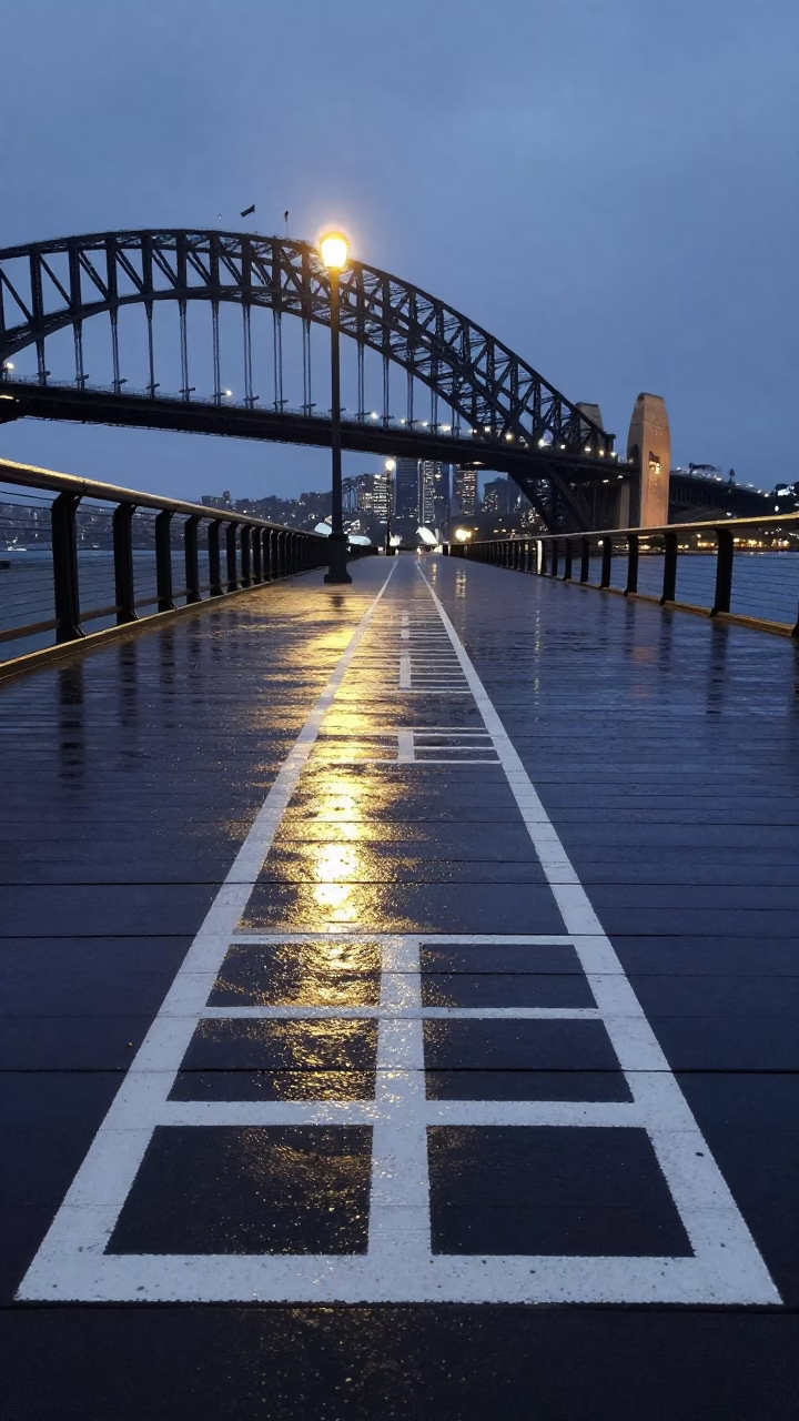 Deck Markings in Sydney at The Predawn Darkness Light in in Sydney, New South Wales, Australia