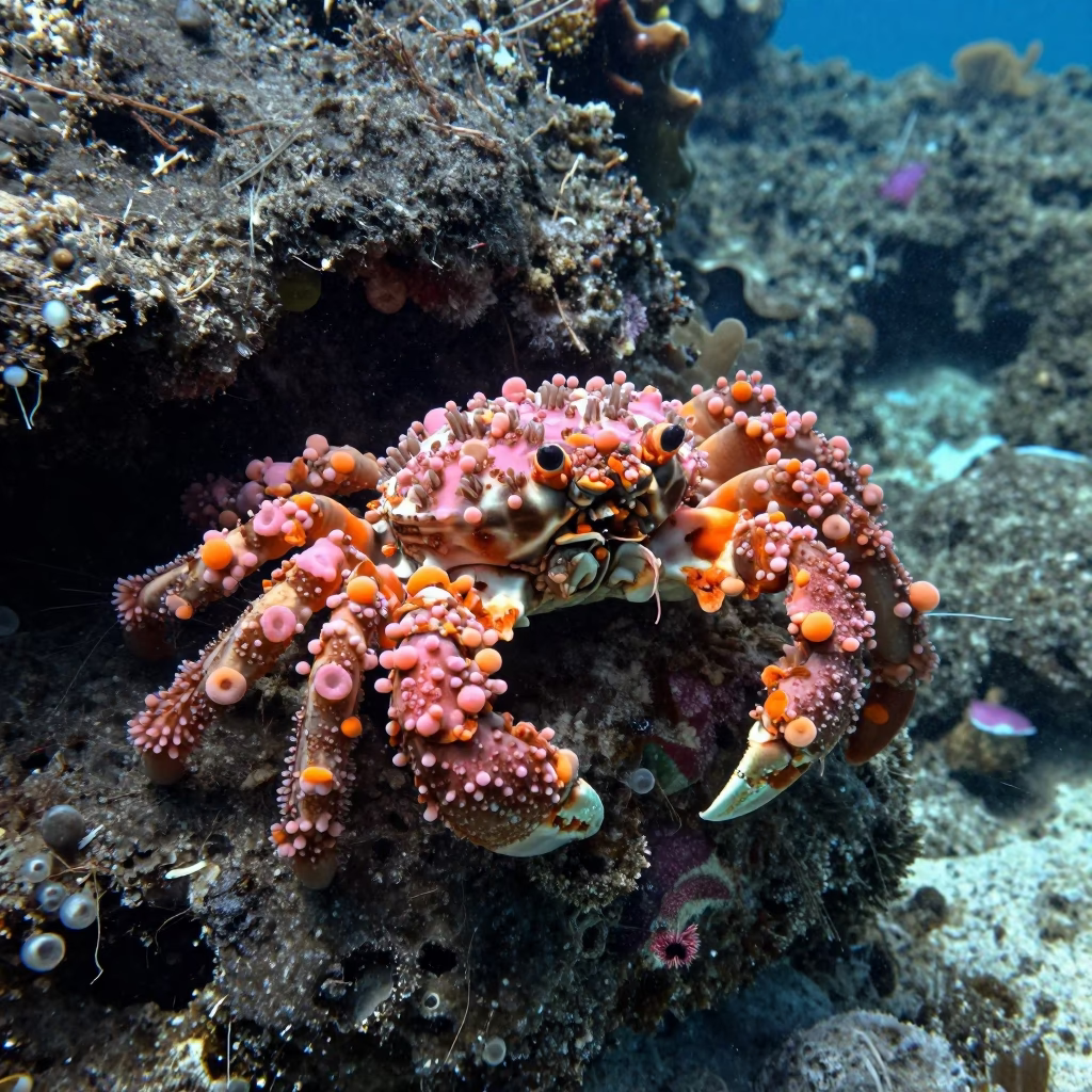 Decorator Crab Anemone Reef Stone Town in beside a volcanic reef overhang near Stone Town