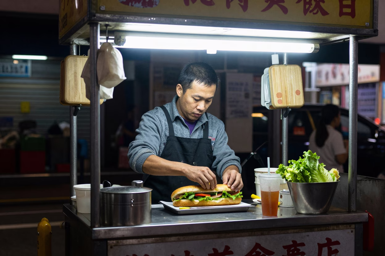 Deep In The Night Light on Banh Mi in Hong Kong in in Hong Kong, Hong Kong