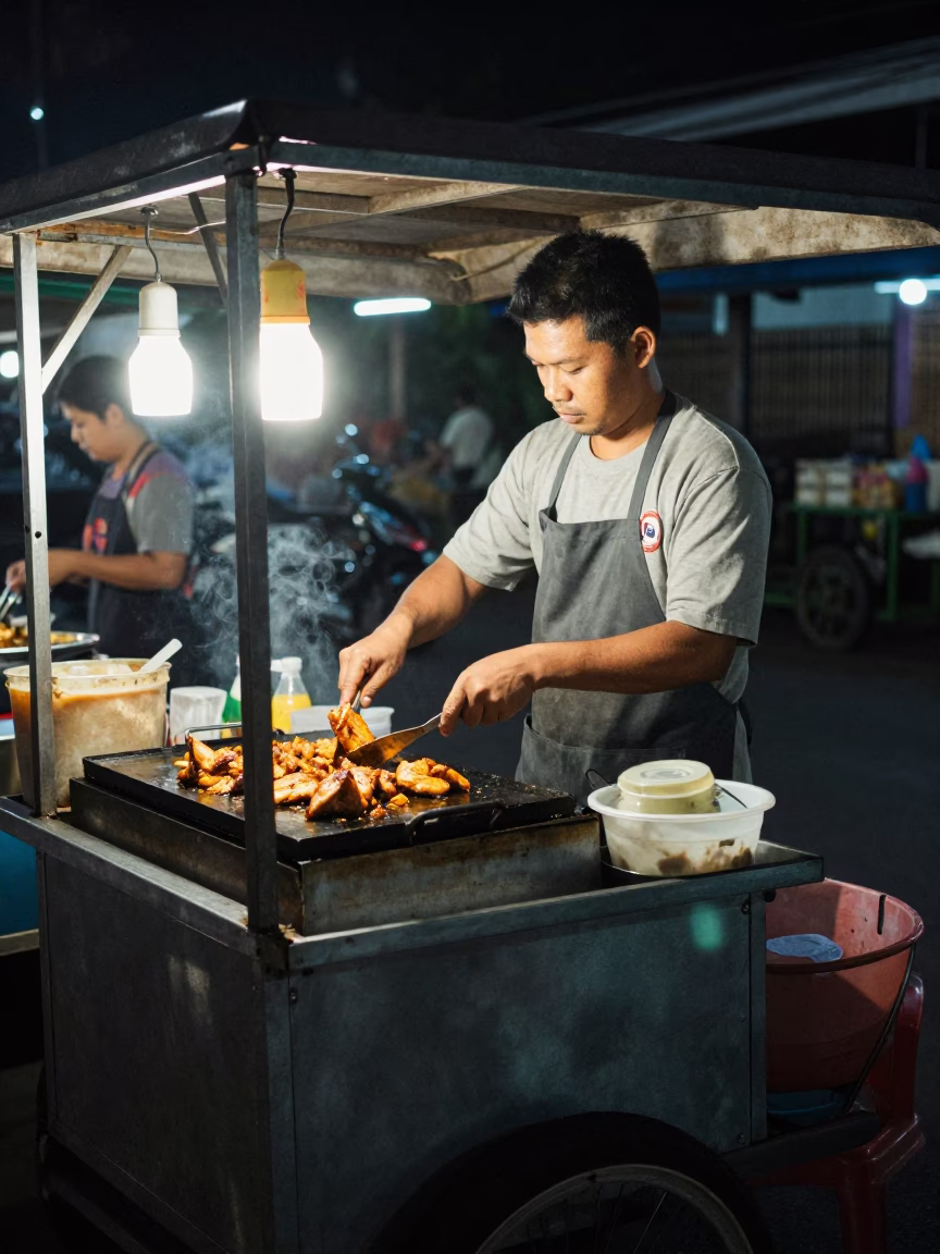 Deep In The Night Light on Chicken Shawarma in Chiang Mai in in Chiang Mai, Thailand