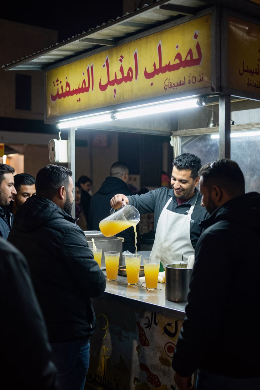 Deep In The Night Light on Food Stall in Amman in in Amman, Jordan