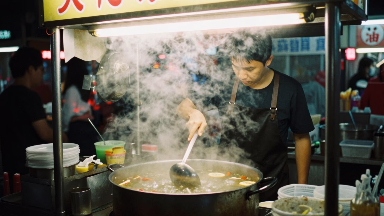 Deep In The Night Light on Food Stall in Kaohsiung in in Kaohsiung, Taiwan